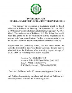 Pakistan Embassy in Norway Prime Minister’s Flood Relief Fund